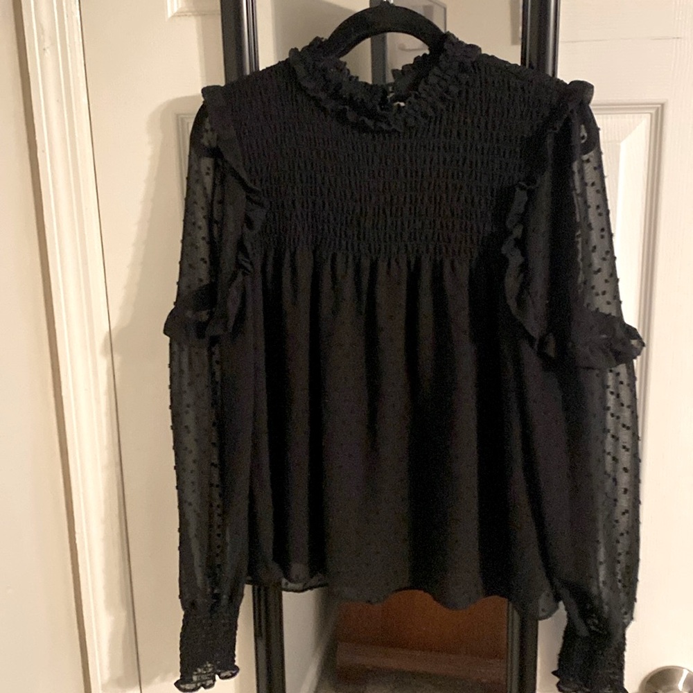 Black sheer long sleeve boho top